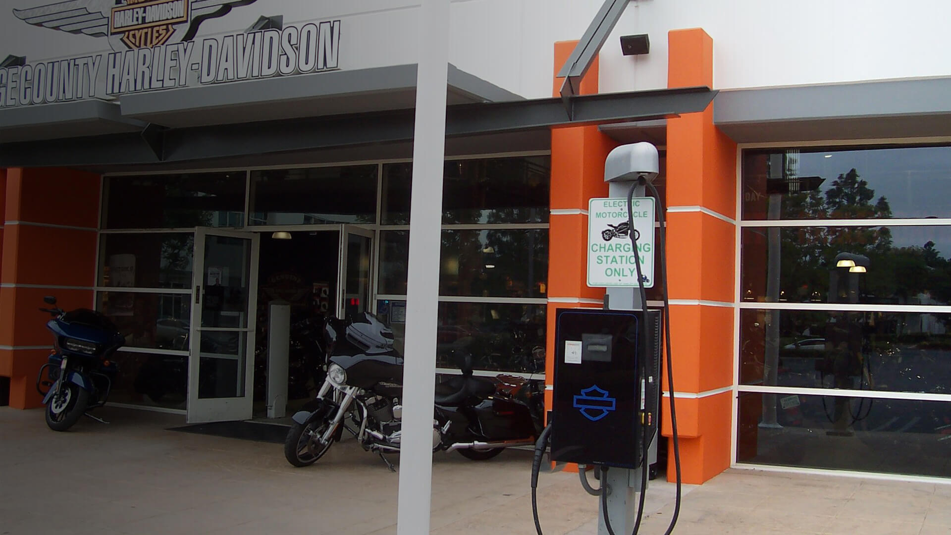 motorcycle EV Charger outside Harley store